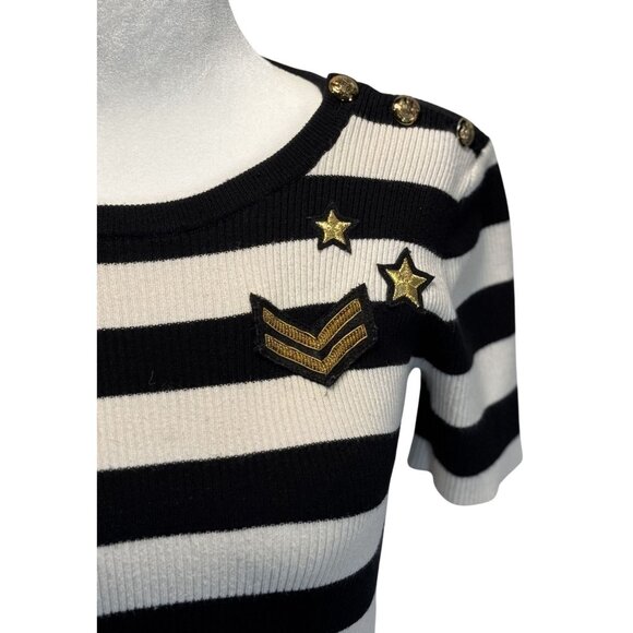 Lauren Ralph Lauren Size XS Woman Knit Top W/ Gold Button & Patches - Picture 3 of 6